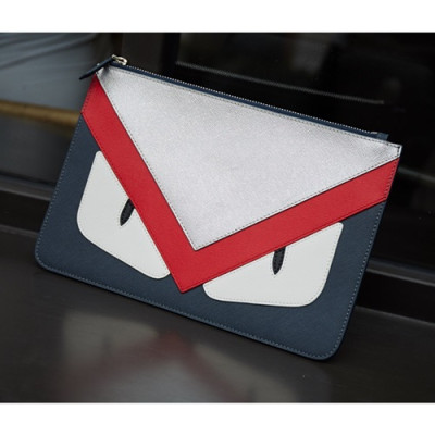 Fendi 2019 Leather Clutch Bag ,29.5CM - 펜디 2019 레더 남여공용 클러치백 FENB0331,29.5CM,네이비+실버