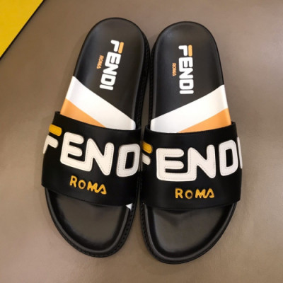 Fendi 2019 Mens Logo Leather Slipper - 펜디 남성 로고 레더 슬리퍼 Fen0244x.Size(240 - 275).블랙