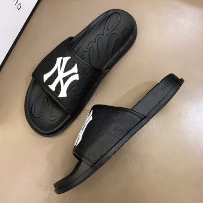 Gucci 2019 Mens Logo Leather Slipper - 구찌 남성 로고 벨크로 레더 슬리퍼 Guc01097x.Size(240 -  275).블랙