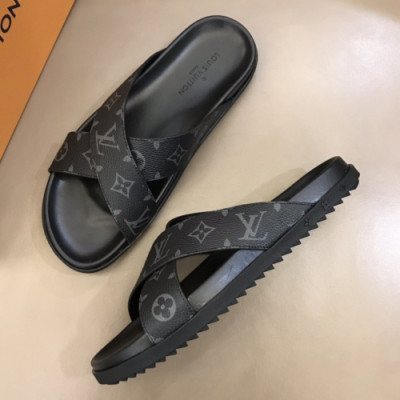 Louis Vuitton 2019 Mens Initial Logo Leather Slipper - 루이비통 남성 이니셜 로고 레더 슬리퍼 Lou01054x.Size(240 - 275).블랙