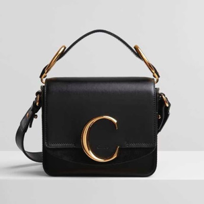 Chole 2019 C Leather Tote Shoulder Bag, 16.5cm -  끌로에 2019 C 레더 토트 숄더백,CLB0024,16.5cm,블랙