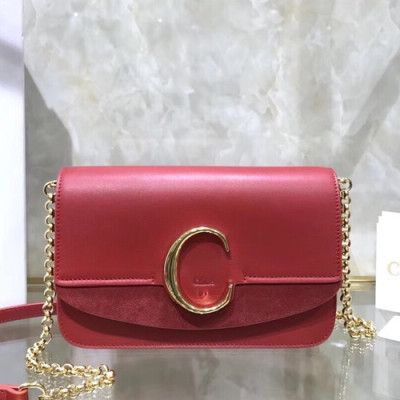 Chole 2019 C Leather Shoulder Bag, 21cm -  끌로에 2019 C 레더 숄더백,CLB0025,21cm,레드