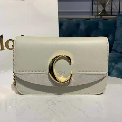 Chole 2019 C Leather Shoulder Bag, 21cm -  끌로에 2019 C 레더 숄더백,CLB0031,21cm,화이트