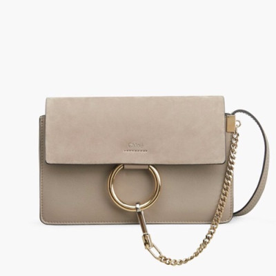 Chole 2019 Faye Leather Shoulder Bag, 24cm -  끌로에 2019 페이 레더 숄더백,CLB0061,24cm,카키그레이