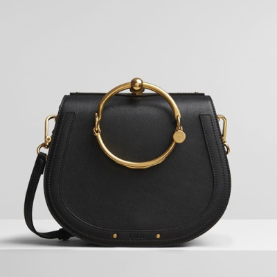 Chole 2019 Nile Large Leather Shoulder Bag, 24cm -  끌로에 2019 나일 라지 레더 숄더백,CLB0105,24cm,블랙