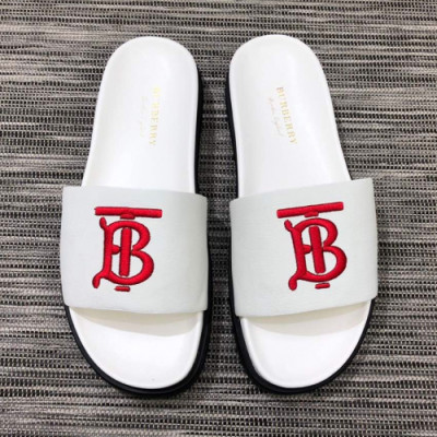 Burberry 2019 Mens Embroidery Logo Leather Slipper - 버버리 남성 자수 로고 레더 슬리퍼 Bur0823x.Size(240 - 275).화이트