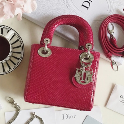 Dior 2019 Lady Dior Mini Tote Shoulder Bag,17CM - 디올 2019 레이디 디올 미니 토트 숄더백 DIOB0057,17CM,레드핑크(은장)