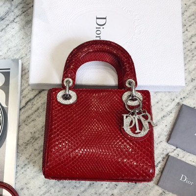 Dior 2019 Lady Dior Mini Tote Shoulder Bag,17CM - 디올 2019 레이디 디올 미니 토트 숄더백 DIOB0058,17CM,레드(은장)