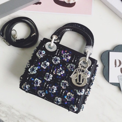 Dior 2019 Mini Lady Tote Shoulder Bag,17CM - 디올 2019 미니 레이디 토트 숄더백 DIOB0067,17CM,블랙(은장)