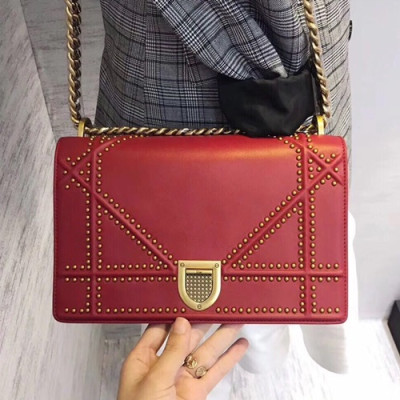 Dior 2019 Dior Rama Leather Chain Shoulder Bag ,25CM - 디올 2019 디올라마 레더 여성용 체인 숄더백,DIOB0155,25CM,레드