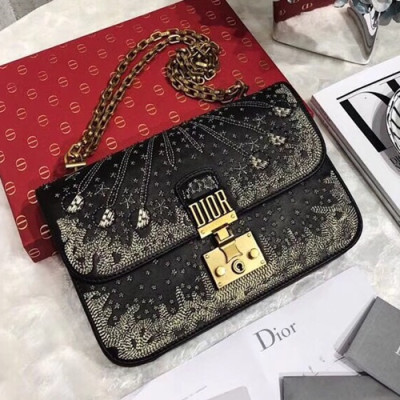 Dior 2019 Addict Leather Chain Shoulder Bag ,24CM - 디올 2019 어딕트 여성용 레더 체인 숄더백 DIOB0197,24cm,블랙