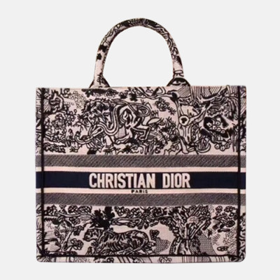 Dior 2019 Women Canvas Book Tote Shopper Bag ,41CM - 디올 2019 여성용 캔버스 북 토트 쇼퍼백  DIOB0217,41CM,블랙+화이트