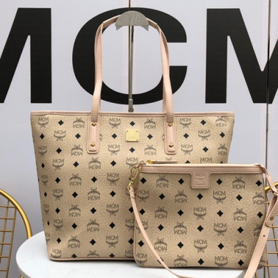 MCM Anya Visetos Tote Shoulder Shopper Bag,35cm - 엠씨엠 여성용 Anya 비세토스 토트 숄더 쇼퍼백 MCMB0234, 35cm,베이지