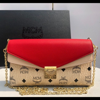 MCM 2019 Millie Visetos Chain Shoulder Cross Bag,24cm - 엠씨엠 2019 여성용 밀리 비세토스 체인 숄더 크로스백 MCMB0253, 24cm,베이지+레드