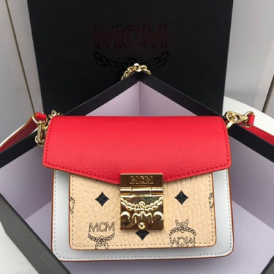 MCM 2019 Millie Visetos Shoulder Cross Bag,21cm - 엠씨엠 2019 여성용 밀리 비세토스 숄더 크로스백 MCMB0284, 21cm,베이지+레드