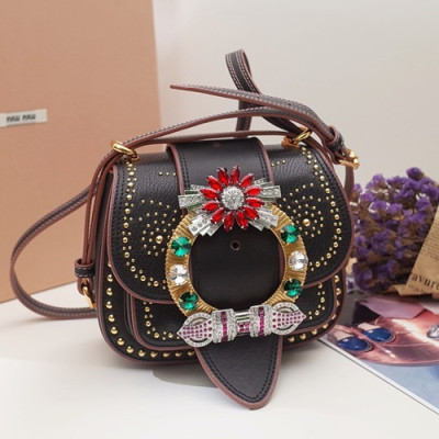 MiuMiu 2019 Lady Madras Stud Shoulder Cross Bag,20cm - 미우미우 2019 레이디 마드라스 스터드 숄더 크로스백,5BH019, MIUB0009 , 20cm,블랙