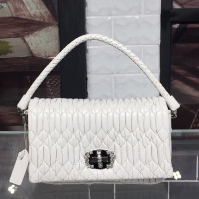 MiuMiu 2019 Matelasse Crystal Tote Shoulder Cross Bag,21cm - 미우미우 2019 마틀라세 크리스탈 토트 숄더 크로스백,5BH012, MIUB0029 , 21cm,화이트