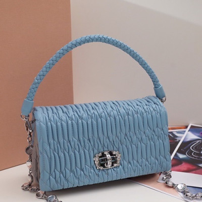 MiuMiu 2019 Matelasse Crystal Tote Shoulder Cross Bag,21cm - 미우미우 2019 마틀라세 크리스탈 토트 숄더 크로스백,5BH012 , MIUB0035, 21cm,스카이블루