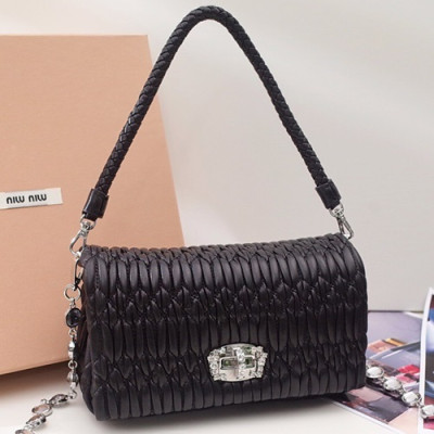 MiuMiu 2019 Matelasse Crystal Tote Shoulder Cross Bag,21cm - 미우미우 2019 마틀라세 크리스탈 토트 숄더 크로스백,5BH012 , MIUB0036, 21cm,블랙