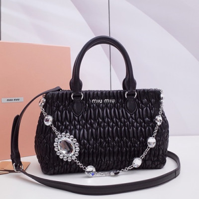 MiuMiu 2019 Matelasse Crystal Tote Shoulder Bag,24cm - 미우미우 2019 마틀라세 크리스탈 토트 숄더백,5BA067, MIUB0045 , 24cm,블랙