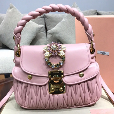 MiuMiu 2019 Matelasse Coffer Large Tote Shoulder Cross Bag,32cm - 미우미우 2019 마틀라세 코퍼 라지 토트 숄더 크로스백,5BC041, MIUB0097 , 32cm,핑크