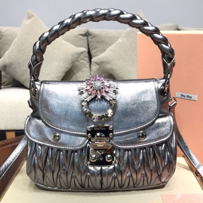 MiuMiu 2019 Matelasse Coffer Large Tote Shoulder Cross Bag,32cm - 미우미우 2019 마틀라세 코퍼 라지 토트 숄더 크로스백,5BC041 , MIUB0098, 32cm,실버