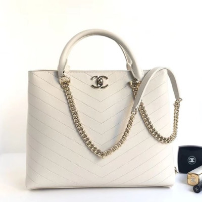 [매장판]Chanel 2019 Women Leather Tote Shoulder Bag ,35CM - 샤넬 2019 여성용 레더 토트 숄더백,CHAB0706,35CM,화이트