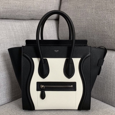 Celine Micro Luggage Leather Tote Shoulder Bag,26.5CM - 셀린느 마이크로 러기지 레더 토트 숄더백 ,189793-12,26.5CM,블랙+화이트