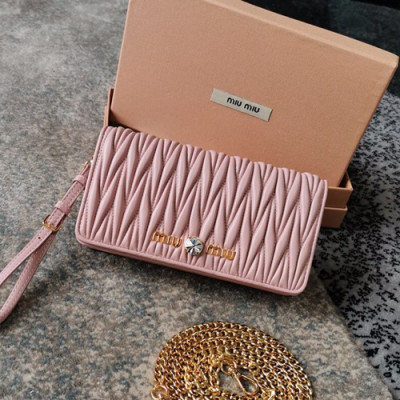 MiuMiu 2019  Matelasse  Chain Shoulder Cross Bag / Clutch Bag,18.5cm - 미우미우 2019 마틀라세 체인 숄더 크로스백 / 클러치백,5ZH029 , MIUB0286, 18.5cm,핑크