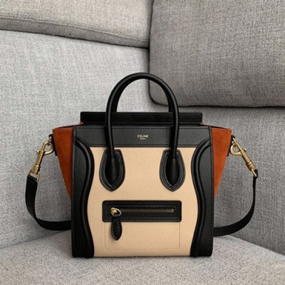 Celine 2019 Nano Luggage Leather Tote Shoulder Bag,20CM - 셀린느 2019 나노 러기지 레더 토트 숄더백 ,189243-13,20CM,베이지+브라운