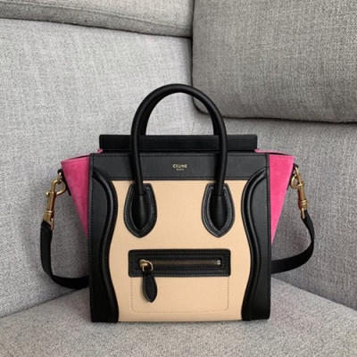 Celine 2019 Nano Luggage Leather Tote Shoulder Bag,20CM - 셀린느 2019 나노 러기지 레더 토트 숄더백 ,189243-14,20CM,베이지+핫핑크