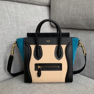 Celine 2019 Nano Luggage Leather Tote Shoulder Bag,20CM - 셀린느 2019 나노 러기지 레더 토트 숄더백 ,189243-17,20CM,베이지+블루