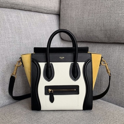 Celine 2019 Nano Luggage Leather Tote Shoulder Bag,20CM - 셀린느 2019 나노 러기지 레더 토트 숄더백 ,189243-20,20CM,화이트+옐로우