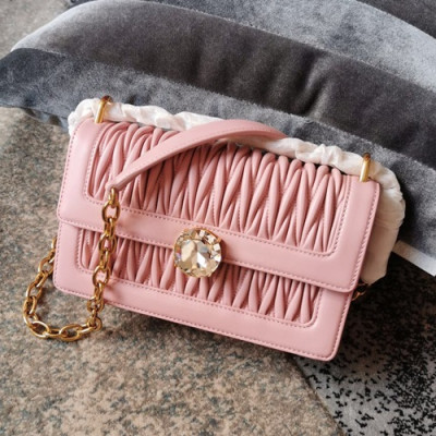 MiuMiu 2019 Solitaire Matelasse Chain Shoulder Cross Bag,23cm - 미우미우 2019 솔리테어 마틀라세 체인 숄더 크로스백,5BD130, MIUB0341, 23cm,핑크