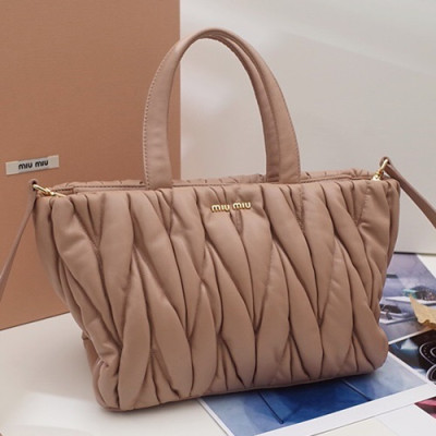 MiuMiu 2019 Matelasse Tote Shoulder Bag,27cm - 미우미우 2019 마틀라세 토트 숄더백,5BG062, MIUB0350 , 27cm,베이지핑크