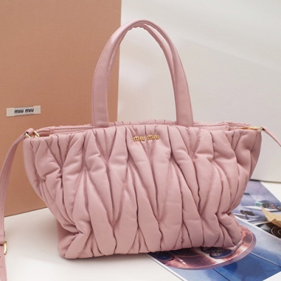 MiuMiu 2019 Matelasse Tote Shoulder Bag,27cm - 미우미우 2019 마틀라세 토트 숄더백,5BG062, MIUB0351 , 27cm,핑크