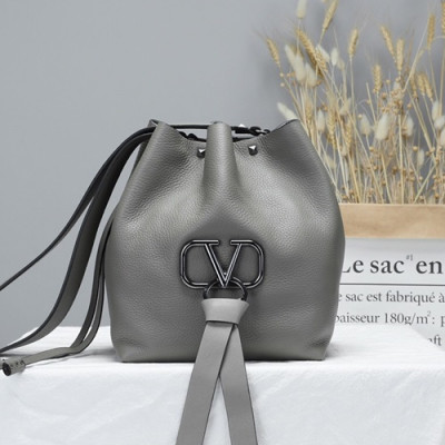 Valentino 2019 V-ring Leather Bucket Tote Shoudler Bag,22CM - 발렌티노 2019 브이링 레더 버킷 토트 숄더백, VTB0539,22CM,그레이