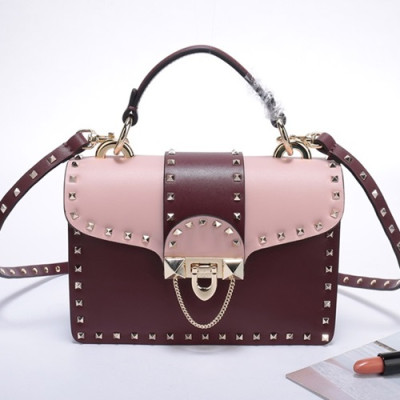 Valentino 2019  Leather Tote Shoudler Cross Bag,24CM - 발렌티노 2019 레더 토트 숄더 크로스백,VTB0577,24CM,와인+핑크