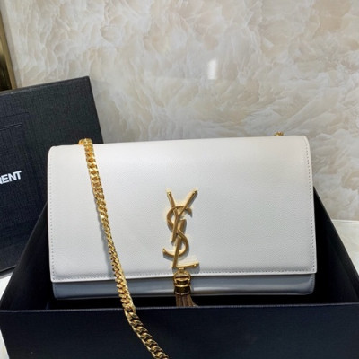 Saint Laurent Women Tassel Chain Satchel Shoulder Bag,24CM - 입생로랑 여성용 태슬 체인 사첼 숄더백 326076 , SLB0339,24CM,화이트