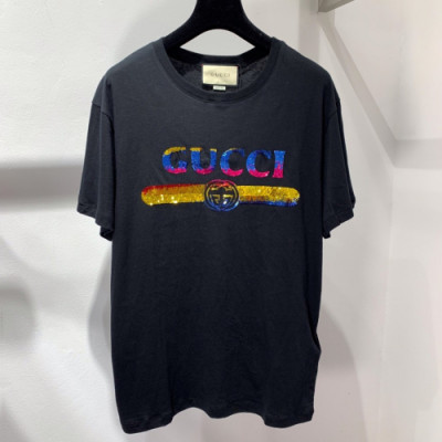 Gucci 2019 Mm/Wm Glitter Logo Cotton Short Sleeved Clothes - 구찌 남자 글리터 로고 코튼 반팔티 Guc0391x.Size(xs - l).블랙