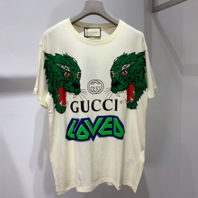 Gucci 2019 Mm/Wm Wolf Logo Cotton Short Sleeved Clothes - 구찌 남자 울프 로고 코튼 반팔티 Guc0330x.Size(xs - l).아이보리