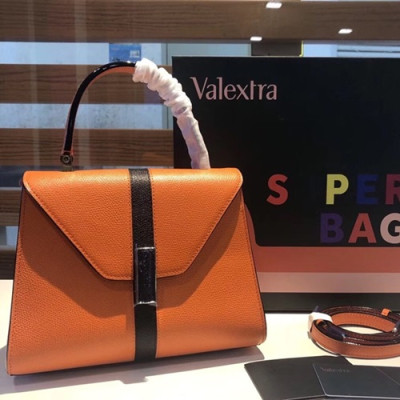 Valextra 2019 Epsom Leather Tote Shoulder Bag,22CM - 발렉스트라 2019 엡송 레더 토트 숄더백,VALB0013,22CM,오렌지+블랙