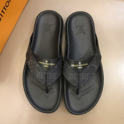 Louis Vuitton 2019 Mens Initial Logo Leather Flip-flat - 루이비통 남성 이니셜 로고 레더 발가락 샌들 Lou01147x.Size(240 - 275).블랙