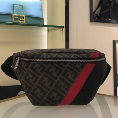 Fendi 2019 PVC & Leather Belt Bag / Shoulder Bag, 35cm - 펜디 2019 PVC&레더 남여공용 벨트백/숄더백,FENB0410,35cm,브라운+블랙(레드)