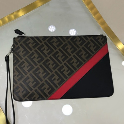 Fendi 2019 PVC & Leather Clutch Bag, 29.5cm - 펜디 2019 PVC&레더 남여공용 클러치백,FENB0414,29.5cm,브라운+블랙(레드)