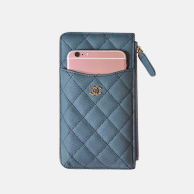 Chanel 2019 Ladies Wallet / Coin Purse / Card Purse / Phone Case - 샤넬 2019 여성용 레더 장지갑 / 동전지갑 / 카드지갑 / 휴대폰 케이스,CHAW0007,19.5cm.연블루(금장)