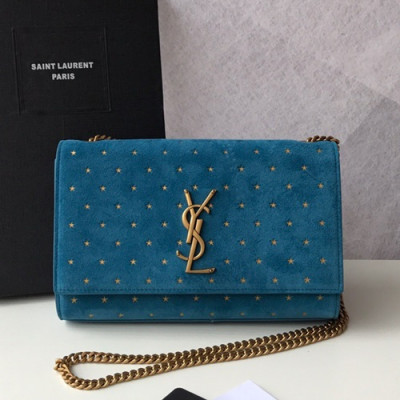 Saint Laurent Women Kate Suede Chain Shoulder Bag,24CM - 입생로랑 여성용 케이트 스웨이드 체인 숄더백SLB0385,24CM,블루