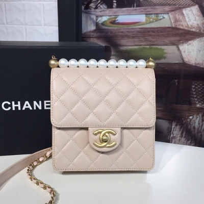 Chanel 2019 Leather Pearl Chain Shoulder Bag,15CM - 샤넬 2019 레더 진주 체인 숄더백 CHAB0804,15CM,베이지