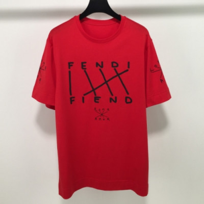 Fendi 2019 Mens Logo Cotton Short Sleeved Oversize Tshirt - 펜디 남성 로고 코튼 오버사이즈 반팔티 Fen0287x.Size(s - xl).레드