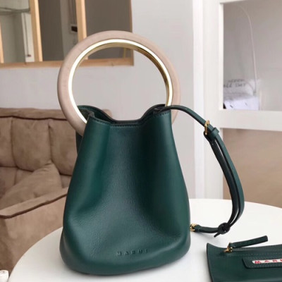 Marni 2019 Leather Pannier Bucket Tote Shoulder Bag,19CM - 마르니 2019 레더 파니에 버킷 토트 숄더백, MARB0009,19CM,그린